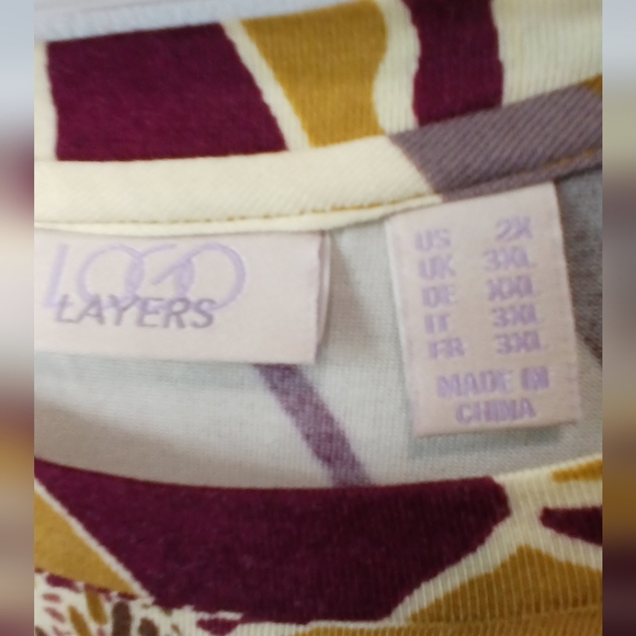 LOGO Sleeveless Deep Red & Mustard Yellow Floral Asymetrical Top Women's Size 2X - Picture 2 of 4